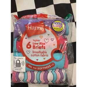 New 6 pack girls hanes size 12 pre shrunk breathable cotton low rise briefs